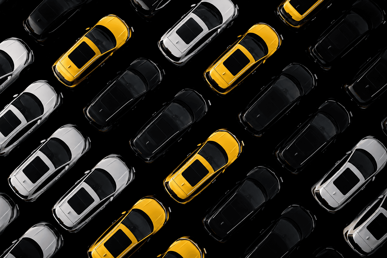 Overhead view of a fleet of parked vehicles